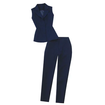 Комплект от 2 теми, женски 2022, пролетно-летния нов модерен син и син костюм с яка, Оборудвана OL жилетка, яке + т-образни панталони, комплекти