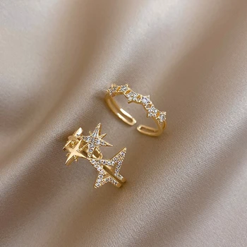 Корейската гореща мода бижута изискан мед инкрустиран циркон звезда петолъчна звезда пръстен елегантен женски показалец отворен пръстен
