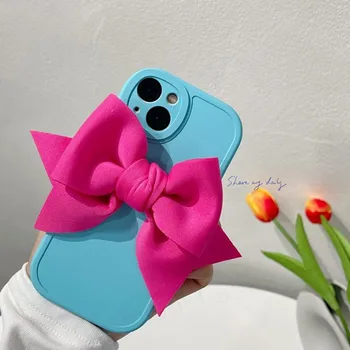 Корейски 3D Лук Течен Матиран Мек Калъф За Телефон От Детска Кожа За iPhone 13 12 Pro Max 11 X S XR 7 8 Plus устойчив на удари Калъф