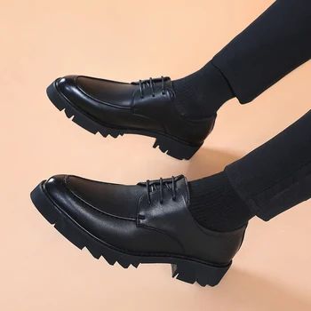 Корейски дизайнерски мъжки ежедневни бизнес сватбени и вечерни рокли, обувки на платформа черни джентльменские обувки от естествена кожа дишащи обувки