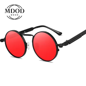 Кръгли Слънчеви Очила, Мъжки и Женски, Метални Пънк Vintage Слънчеви Очила Маркови Дизайнерски Модерни Очила с Огледални Лещи Високо Качество Oculos UV400