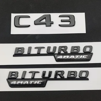Лепило 3d ABS Черни Хромирани Автомобили Букви За Mercedes C43 AMG W205 W204 Лого Алфавитные Етикети BITURBO 4MATIC Емблема Аксесоари