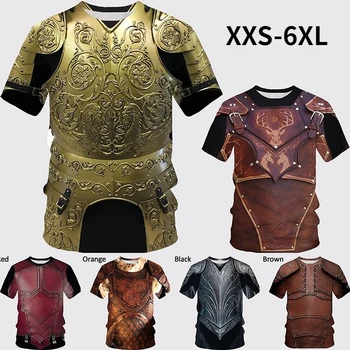 Лятна Мода Средновековен Герой Броня 3D Печат Мъжка Лятна Броня Риза С Къс Ръкав Тениска
