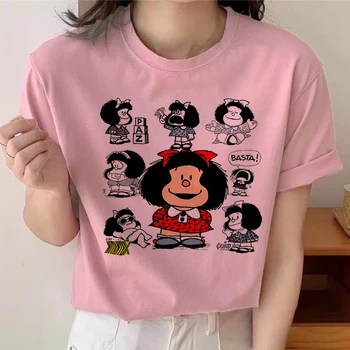 Лятна тениска Harajuku Kawaii Mafalda С Писмото Принтом, Графични Потник, Риза, Къс Ръкав, Манга, Карикатура, на Женската Риза, Дамски Оверсайз