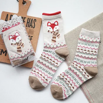 [МУХА-ПЕОН] 2 двойки/лот, Забавни Коледни дамски чорапи с Дядо Коледа и лисици ръка, Зимни Топли Меки памучни Сладки Чорапи, дамски Коледа