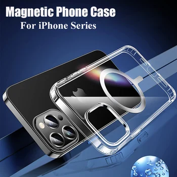 Магнитен Прозрачен Калъф за безжичното Зареждане Magsafe iPhone 14 Pro Max 13 12 Mini 11 устойчив на удари Защитник Калъфи за Мобилни Телефони, Калъф