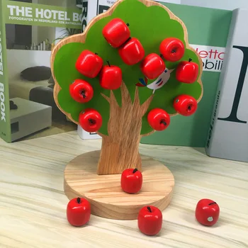 Магнитна ябълково дърво детски дървени плодове пъзел играчка, подарък за ранно образование, интелект учебни помагала