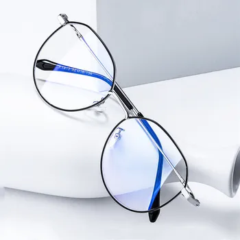 Метални Кръгли Анти-Сини Светлинни Точки Женски Мъжки Класически Квадратни Рамки За Очила, Прозрачни Компютърни Очила