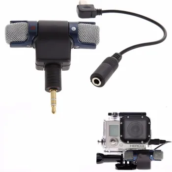 Мини-Стереомикрофон + Кабел-адаптер за микрофон USB-3,5 мм аксесоари за камери GoPro Hero 4/3 + / 3