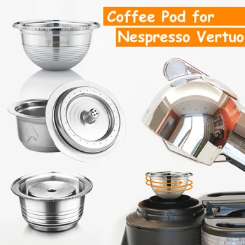 Множество Кафе Капсула Pod За Nespresso Vertuoline GCA1 и Delonghi ENV135 Филтри за Кафе Vertuo от Неръждаема Стомана с Тампером