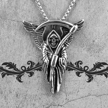 Мрачен Reaper Бог на Смъртта Череп на Мъжки Колиета, Висулки Верига Готически за Момче Мъжки Бижута От Неръждаема Стомана Креативен Подарък на Едро