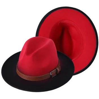 Най-новият фетровая шапка, градиент шапка, шапка с шалче, дамски фетровая шапка, джаз шапка смесени цветове, хип-хоп шапка, мъжки Фетровая шапка шапка дамски