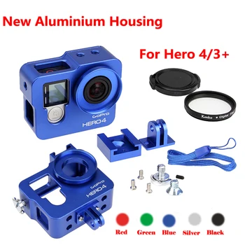 Нов Аксесоар за камера Go pro Hero 4 3 +, Алуминий Метален Корпус, Защитен калъф от сплав + UV филтър за Gopro 4 hero4, hero3 +
