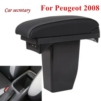 Нов За Peugeot 2008 Двуслойни От Изкуствена Кожа USB За Автомобилни Аксесоари Подлакътник Кутия Централна Кутия За Съхранение на общ Подлакътник Скоростна B29