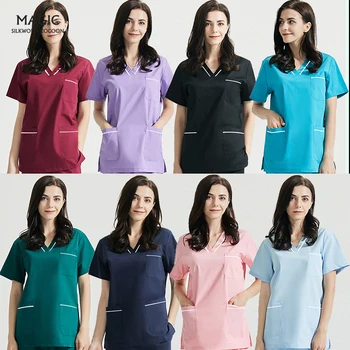 Нов дамски Моден Търкане-Топ, Униформи за спа, Риза за медицински работници, Костюм Козметик за Салон за Красота с Три Джоба (Просто Top)