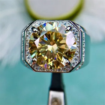 Нов диамантен Пръстен от Жълт муассанита 10 Карата, Мъжки Кръгъл Пръстен 16 мм със Сърца и Стрелки, Кройката, Подаръци, Бижута, Аксесоари