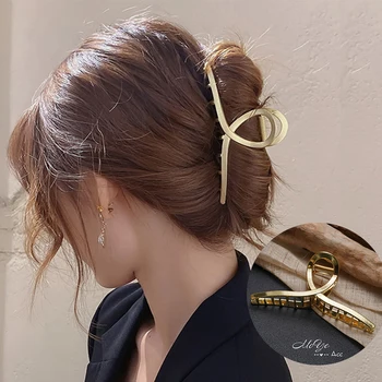 Нов женски матиран метален Нокът на косата елегантни златни сребърни геометрични реколта фиби за коса превръзка Пърл Diamond мода Родословни FJ04