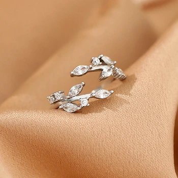 Нова Мода Лист Crystal Пръстен Сребърен Цвят Anillos за Жени Цвете Пръста си Пръстен, Сватбени Декорации и Аксесоари Женски Гривна