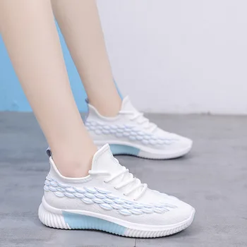 Нова дамски обувки, Дишаща Спортни Ежедневни обувки, Летящи Тъкани Маратонки, пролетни студентски маратонки дантела, zapatos de mujer
