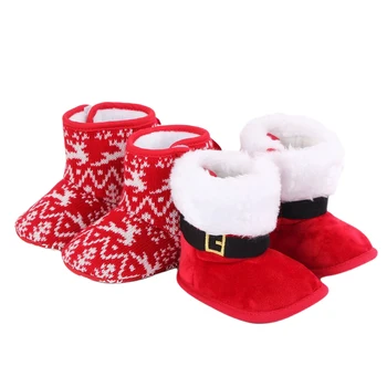Нови Детски Коледни Обувки, Сладки Зимни Топли Чехли с Шарките на Дядо Коледа във формата на Снежинки, Мини Обувки За Новородено, Чорапи за Краката на Дядо Коледа
