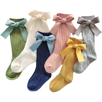 Нови Детски Чорапи С Панделки Чорапи до Коляното За малки момичета, Памучни, Меки Бебешки Дълги Чорапи За Децата, Училищни Чорапи