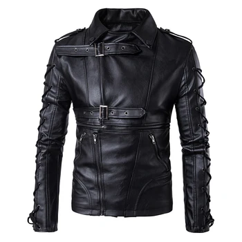 Нови маркови Мъжки кожени якета, палта, Нова мода в Европа и Америка, Модни мотоциклетът кожено яке Голям Размер 5XL, Черно яке