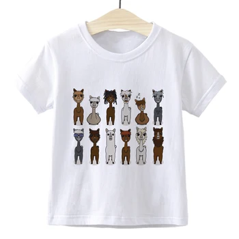 Новост 2020 г., Детска тениска с изображение, алпака и животни, Къса тениска за момичета и момчета, летни блузи, Модни детски тениски