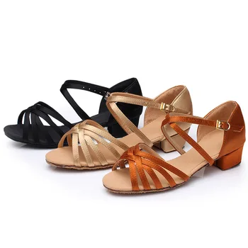Обувки за латино танци за момичета, дамски обувки на висок ток, Сатен, за бални тържества, Модерно, за салса, Професионални Обувки за танци, Мека подметка, Дамски обувки 3 см/4 см