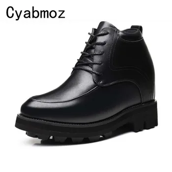 Обувки на много висок Ток, Black мъжки обувки дантела За младите хора, Които нарастване на 15 см, Мъжки Ежедневни обувки-oxfords на дебела подметка