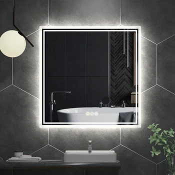 Огледало за баня LED 32 ченге 32 инча осветено за баня инсталиран стена осветено огледало в сенниците Диммабле бяло Противотуманное Суета