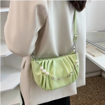Однотонная Модни Вечерни Малка Странична Чанта за Жени, Френски Плажни Чанти за Рамо, Реколта Корейски Чанти Y2k, Вечерна Чанта през Рамо