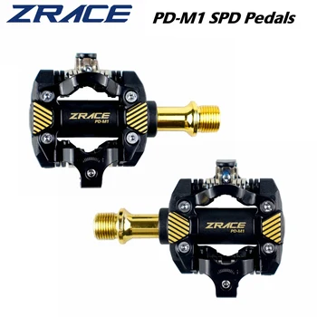 Педали ZRACE PD-M1 SPD - ЗЛАТНИ, Самоблокирующиеся педали, компоненти МТБ, използвани за велосипедни състезания по планинско колоездене, 332 грама