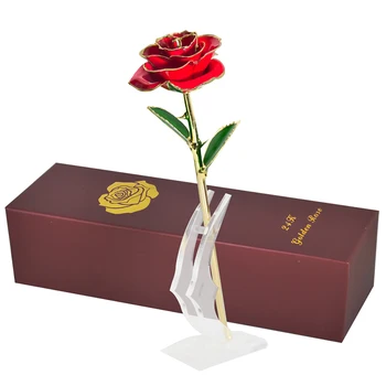 Подаръци за Жени от 24-каратово Златна Роза със Стойка Вечните Цветя Вечна Любов В Кутия Приятелка Сватбен Подарък за Свети Валентин за Нея