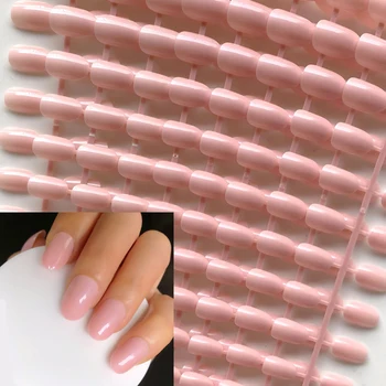 Продажба на едро Перла светло Розово Чист Цвят Кръгли Естествени Режийни Ноктите Блестящи Френски Ноктите през Цялата Размер Маникюр Съвети #10