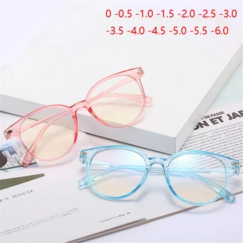 Прозрачни Розови Студентски Очила За Късогледство, Женски Мъжки Ретро Пластмасови Кръгли Очила за Късогледство Със степен 0 -0,5 -1,0 -1,5 До -6