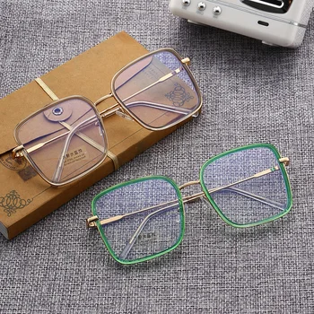 Ретро Рамки За Очила Модерен Квадратни Прозрачни Очила Извънгабаритни Метални Унисекс Очила с Голям Размер Анти-синя Светлина Ловецът