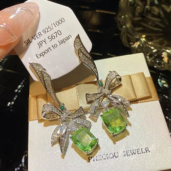 Ретро лук зелен циркон обеци от висок клас луксозни придворен квадратен медальон романтична банкет изящни бижута за жени