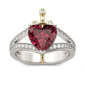 Романтични бижута червен пръстен с цирконием във формата на сърце жена диамантен годежен пръстен признание подарък за годишнина от бижутата