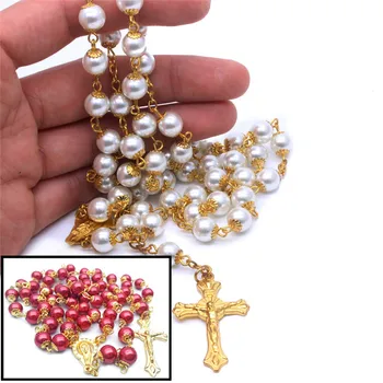 Ръчно Изработени Дева Мария Католически Исус Христос Религиозни Орнаменти Женски Стъклени Перли Дълга Верига Огърлица Мъниста