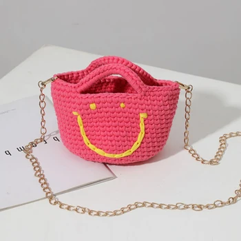 Скъпа чанта ръчно плетени с смайликом, дамски тъканно линия, вязаная на една кука, чанта, изработена от материал 