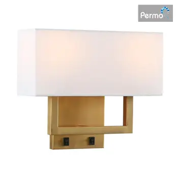 Стенен лампа Permo 2-Светлини с бели текстильными нюанси и бутон за включване / Изключване 2 елемента. Нощно шкафче за хол