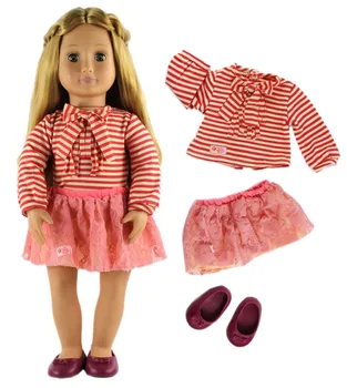 Стоп-моушън Облекло Топ + пола + един чифт обувки за ежедневни дрехи на американската кукла 18 инча