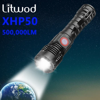 Супер Ярък 500 000 lm XHP50 Led Фенерче USB Акумулаторна Батерия 18650 Мащабируем Алуминиева Лампа за Къмпинг