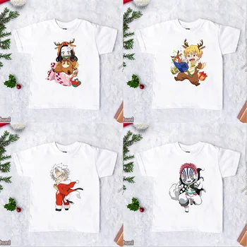 Тениска Demon Slayer, Тениска С весела Коледа, Тениска Tanjirou Kawaii Nezuko Kyoujurou Тениска За Момичета и Момчета, Дрехи Унисекс Тениска С Къс Ръкав