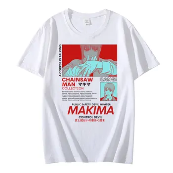 Тениска с Японския Аниме, Мъжки Тениски с Изображение на Манга, Върхове, Човек-Резачка, МАКИМА, Забавна тениска с Анимационни герои, Мъжки ризи в стил хип-хоп