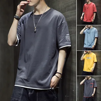 Тениска с къс ръкав, мъжки Лятна Нова Корейска тениска Мъжка Тениска с Кръгло деколте, Свободни Мъжки Модни Ризи с къс Ръкав