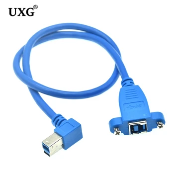 Удлинительный кабел USB 3.0 Тип B за мъже и жени, Кабел за данни под прав ъгъл от 90 Градуса с Винтовым Заключване, Монтиране на панел от 0,5 м