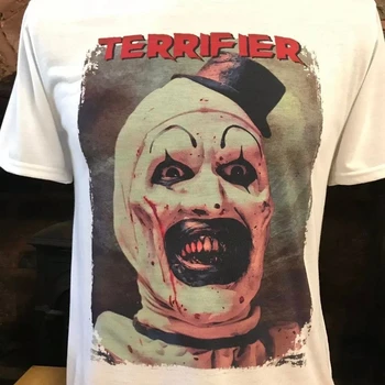 Ужасно изкуство - бяла тениска с изображение на клоун. Ужас ! Навечерието на Деня на вси Светии. Аллоэн