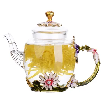 Чайник с ръчно рисувани кунг - фу, топлоустойчива стъклена кана с един гърнето, цветен емайл чайник с мехурчета, висококачествени ароматизирани чайник за чай