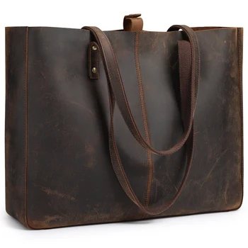 Чанта-Тоут от Естествена Кожа S-Зона по Рамото за Жени, Голяма Работна Чанта, Портфейл